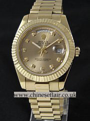 Replica Rolex Day Date II 41MM Gold Dial Diamond Marking Watch